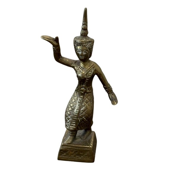 Handcrafted Brass Thai Dancer Statue - Small Decorative Figurine - Picture 6 of 6